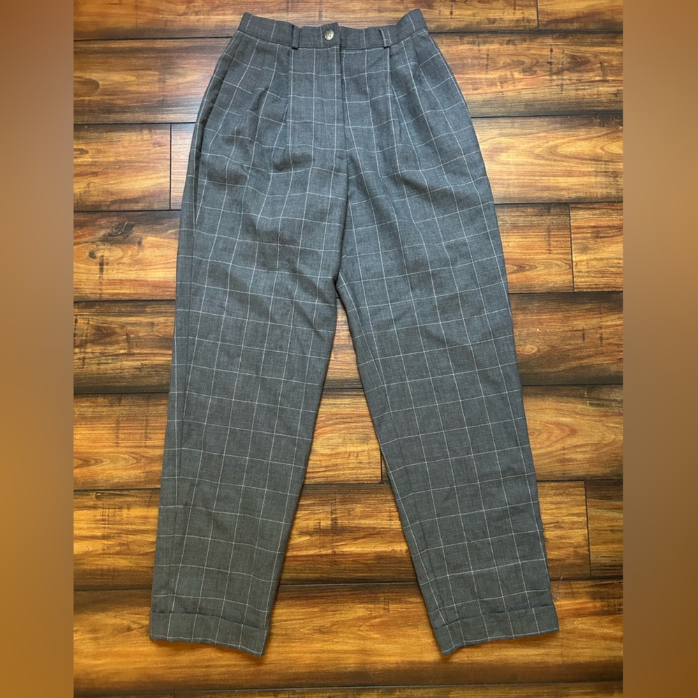 CW Vintage Pleated High Rise Wool Gray Checkered Pants Sz 2 petite